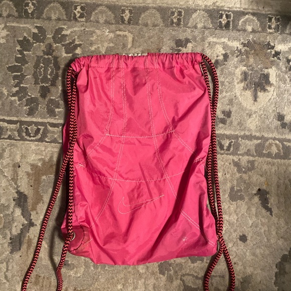 Nike Premium String Backpack Pink Silver Heavy Duty Embroidered Sports - Picture 5 of 13